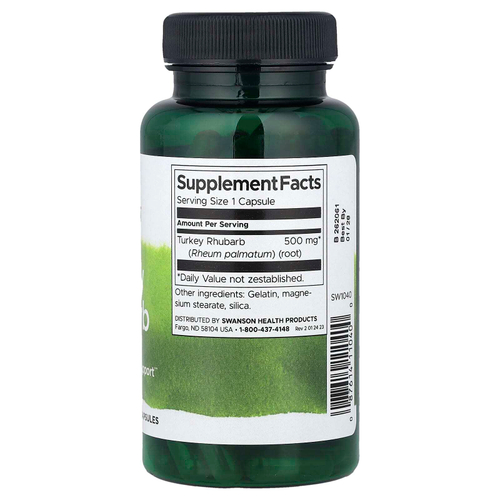 Swanson, Ревень индейки, 500 мг, 100 капсул