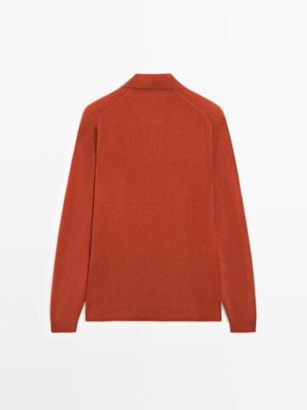 Massimo Dutti Свитер поло из смесовой шерсти с V-образным вырезом, мандариновый