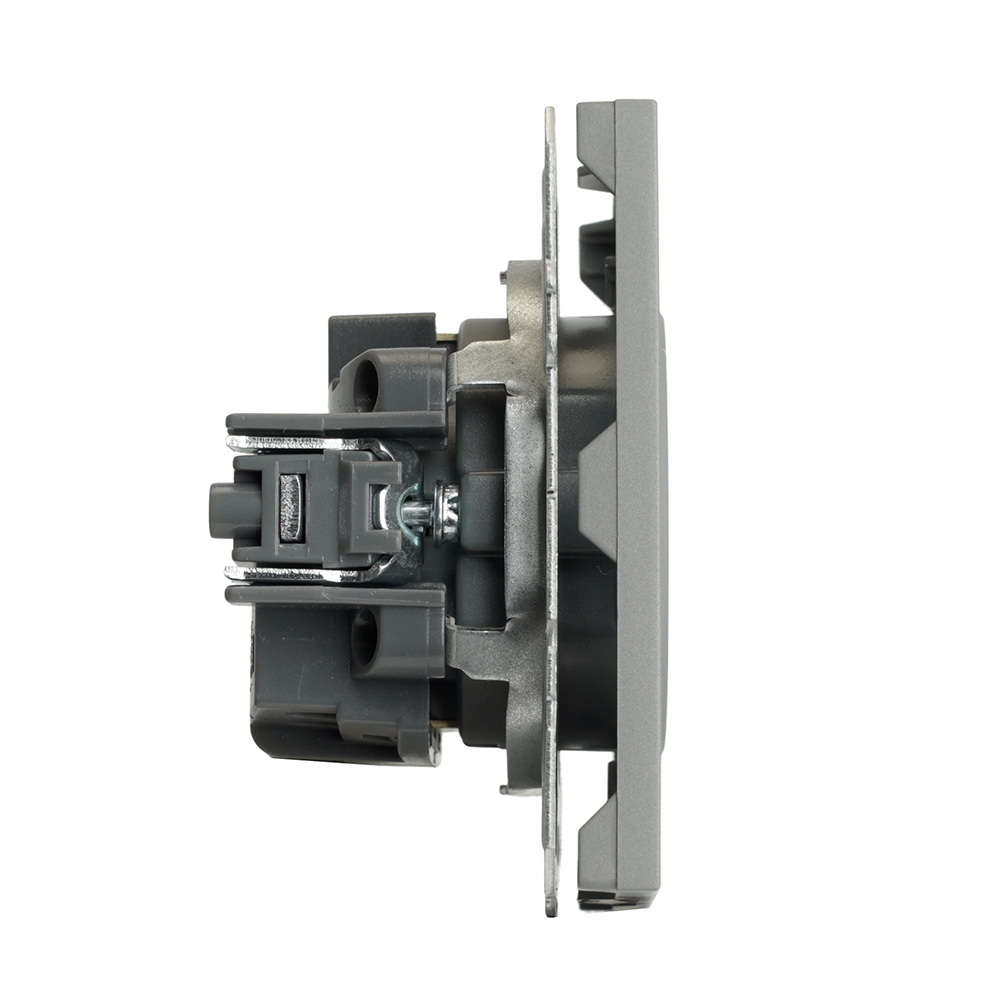 Розетка 1-местная с защитной шторкой с/з (механизм), STEKKER, 250В, 16А, серия Эмили, RST16-5110-10, платиново-серый, soft touch 49958