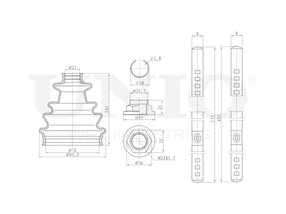 Пыльник ШРУСа (к-т) UNIO DUC-30121K