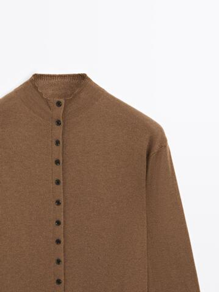 Massimo Dutti Вязаный кардиган с воротником-стойкой, тоффи