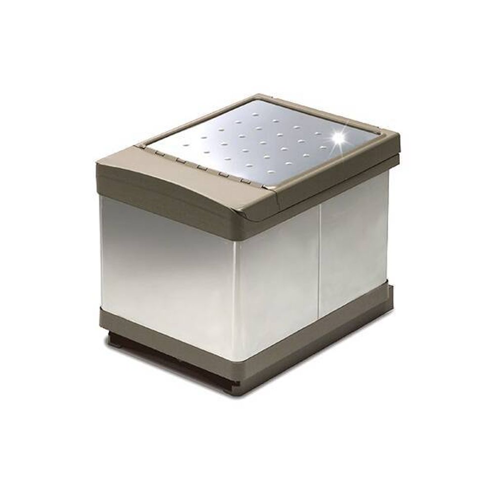 Ведро для мусора (2х16л) выдвижное, пластик кварц серый + сталь нержавеющая
