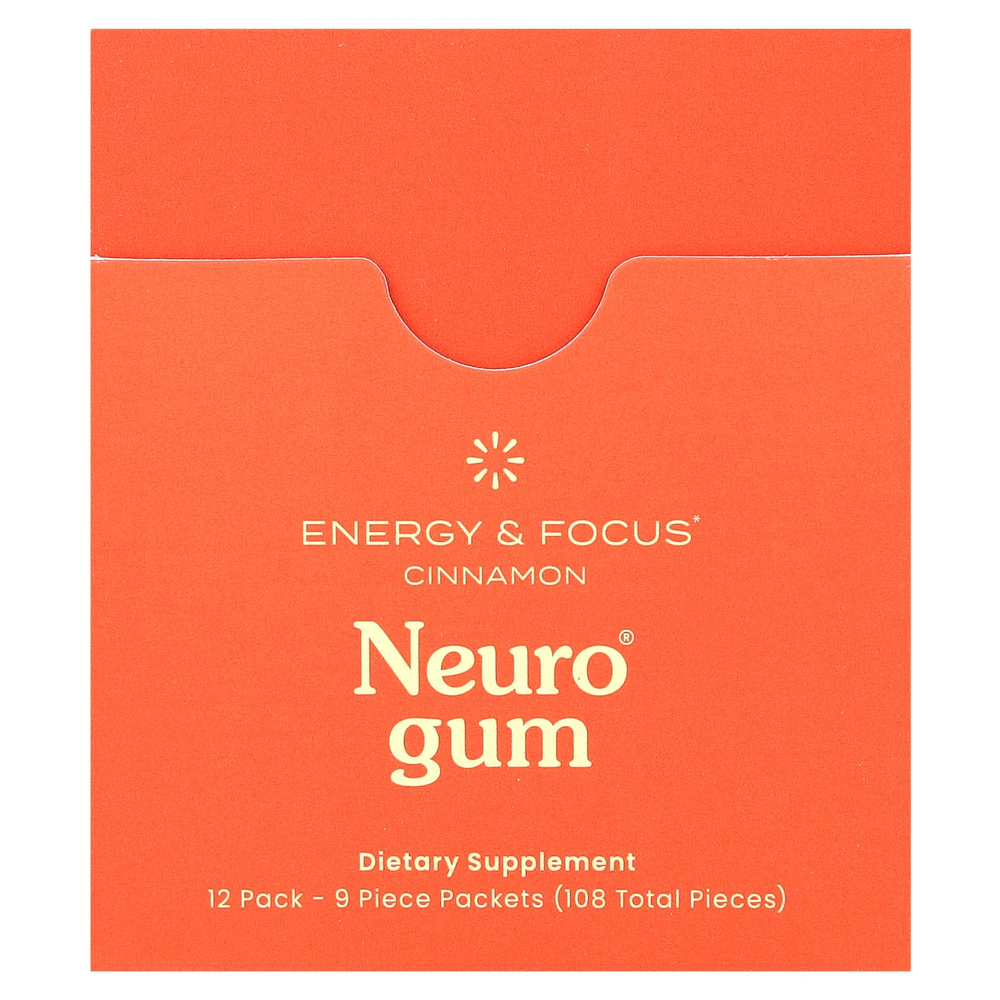 NeuroGum, Energy & Focus, корица, 12 пакетиков по 9 шт.