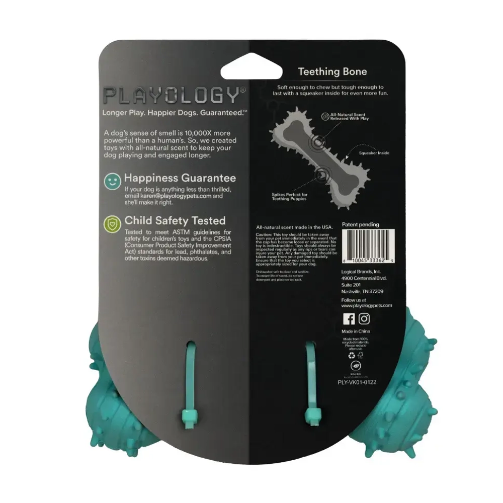 Playology puppy teething bone дентальная хрустящая жевательная косточка для щенков с ароматом арахиса, голубой