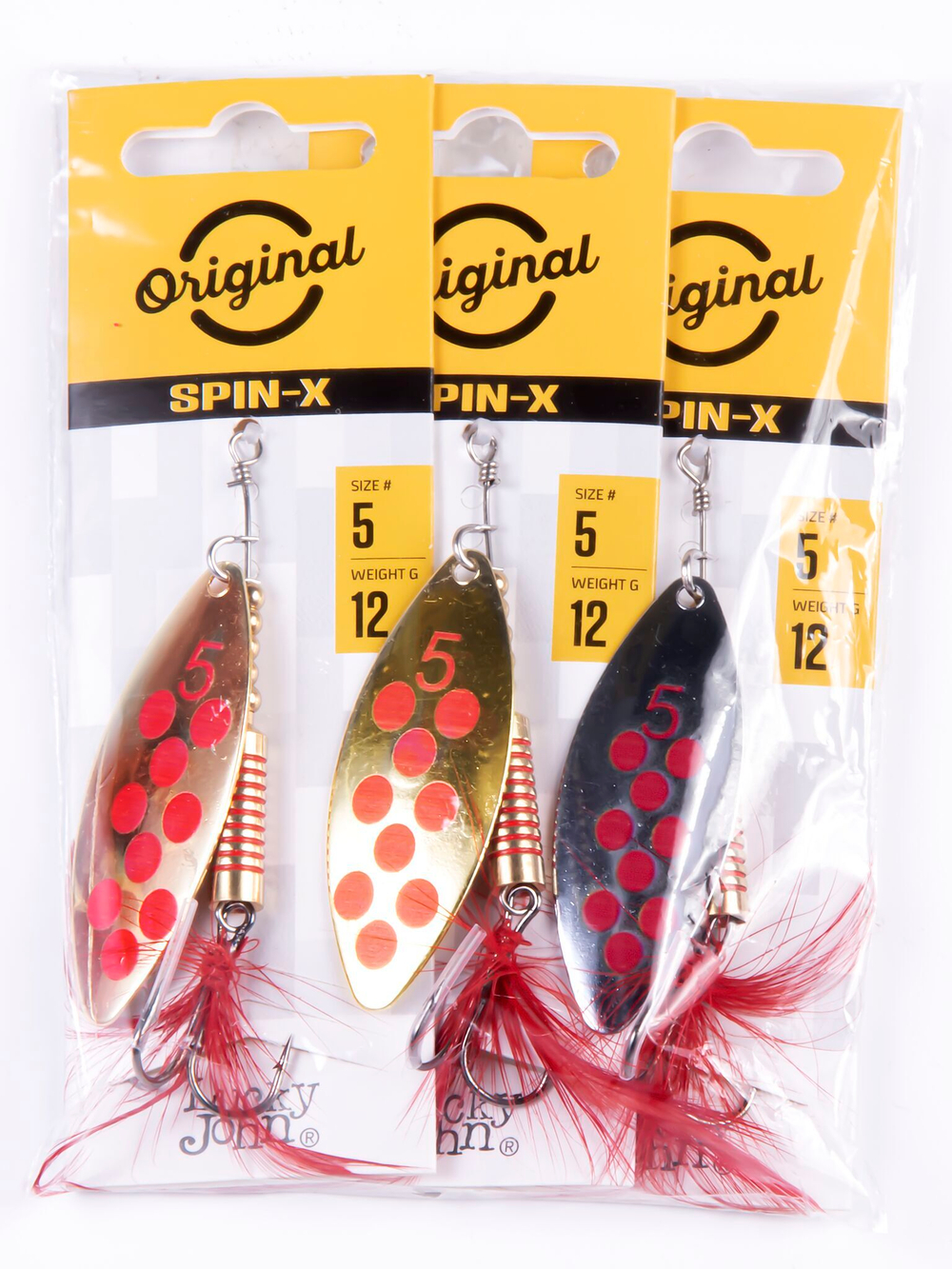 Набор блесен вращающихся LUCKY JOHN Spin-X Long №5, 12 г, цвет SR, CR, GR (3 шт)