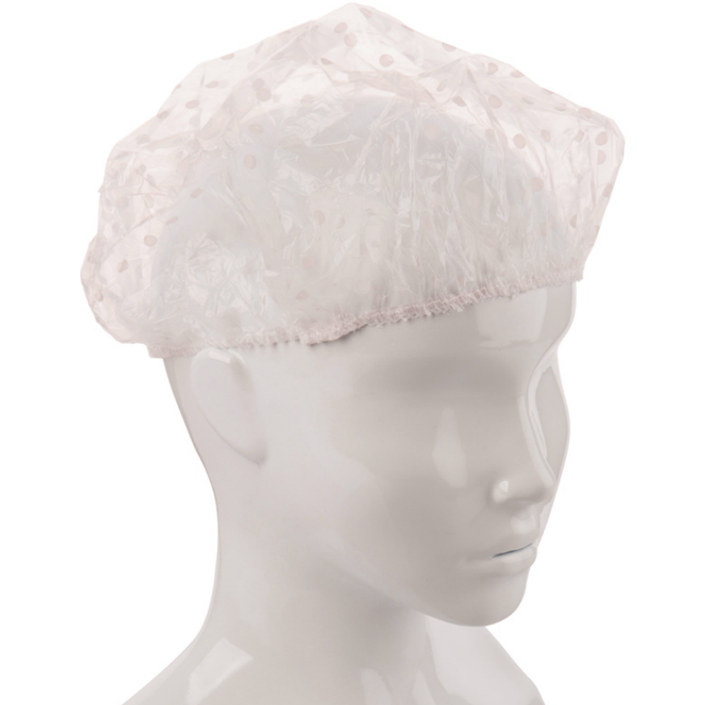 Шапочка для душа кружевная, прозрачная в горошек