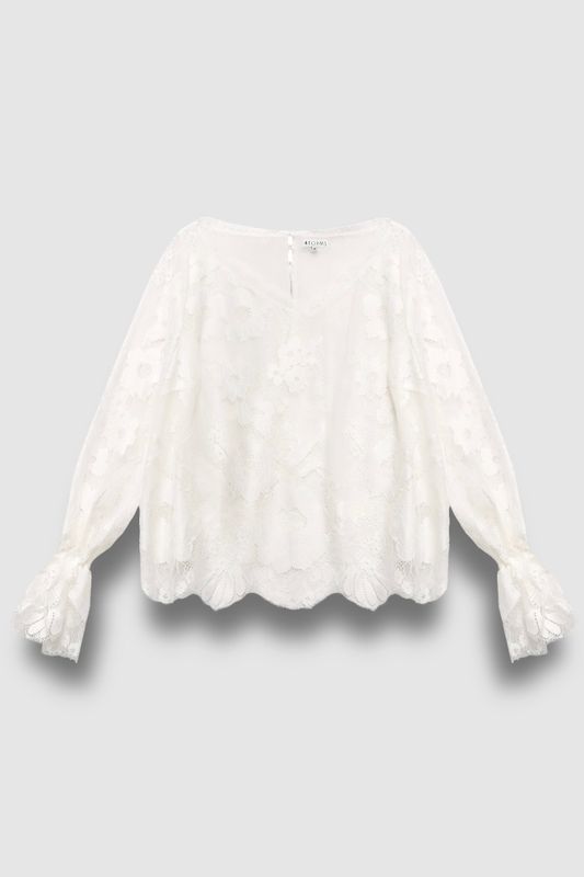 Блузка из кружева, молочный