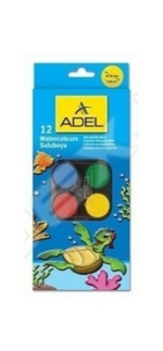 Акварель 12 цв. с кисточкой пласт. коробка Adel Colour сухие 30мм 229-0932-000