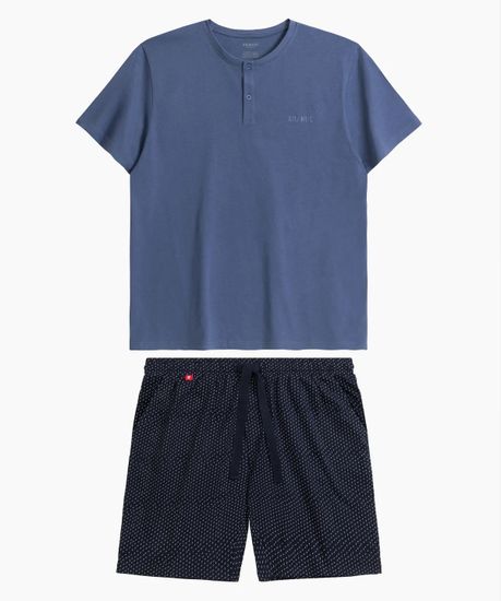 Пижама мужская с коротким рукавом и шортами Atlantic NMP-386, хлопок, голубой + темно-синий