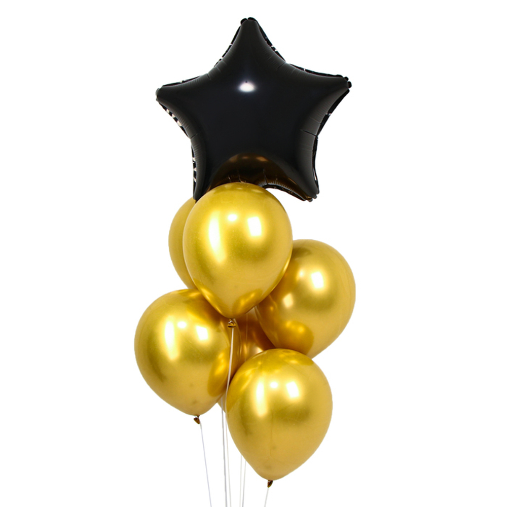 Воздушные шары, букет «Звезда», набор 7 шт., золотые, хром, гелий
