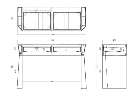 KFG125 Консоль 2 ящика с золотистой отделкой 120*42*79см