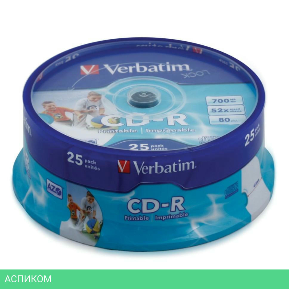 CD-R диск Verbatim AZO Wide Inkjet Printable Spindle 25шт (43439)