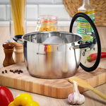 Кастрюля нерж, 4.9 л, с крыш, крышка стекло, кругл, Daniks, Орландо, GS-01435-22CA, индукц