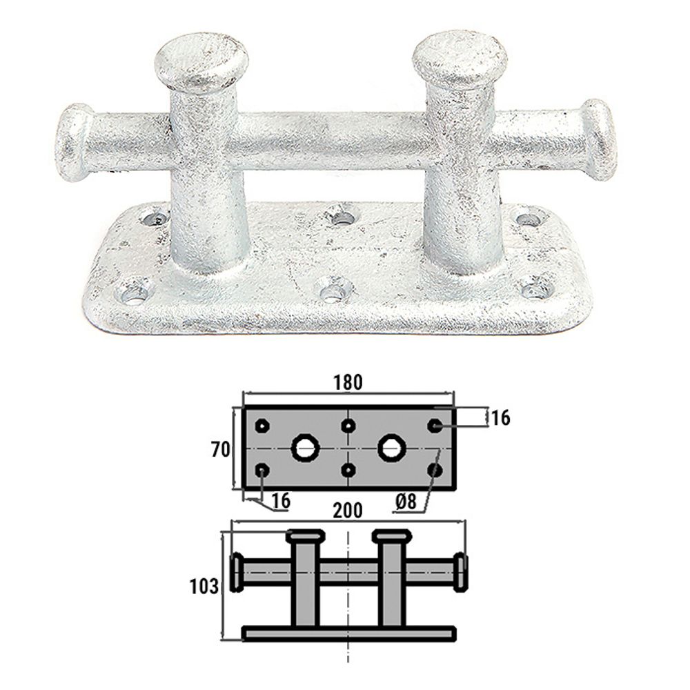 Кнехт швартовый CIM двойной 180х70 мм, оцинкованный