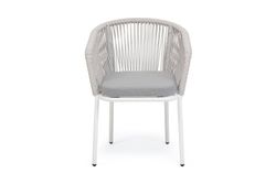 "Марсель" стул плетеный из роупа, каркас алюминий белый муар, роуп светло-серый меланж круглый tex, ткань светло-серая