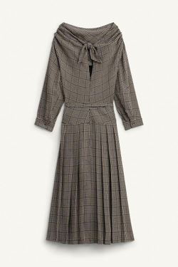 ZARA ПЛАТЬЕ В КЛЕТКУ, ПЕСОЧНЫЙ/ЧЕРНЫЙ