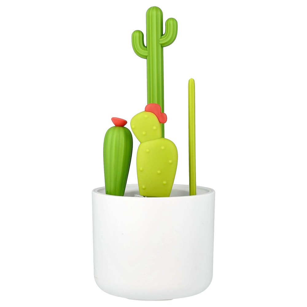 Boon, Cacti, набор щеток для чистки бутылочек, 4 щетки и 1 ваза