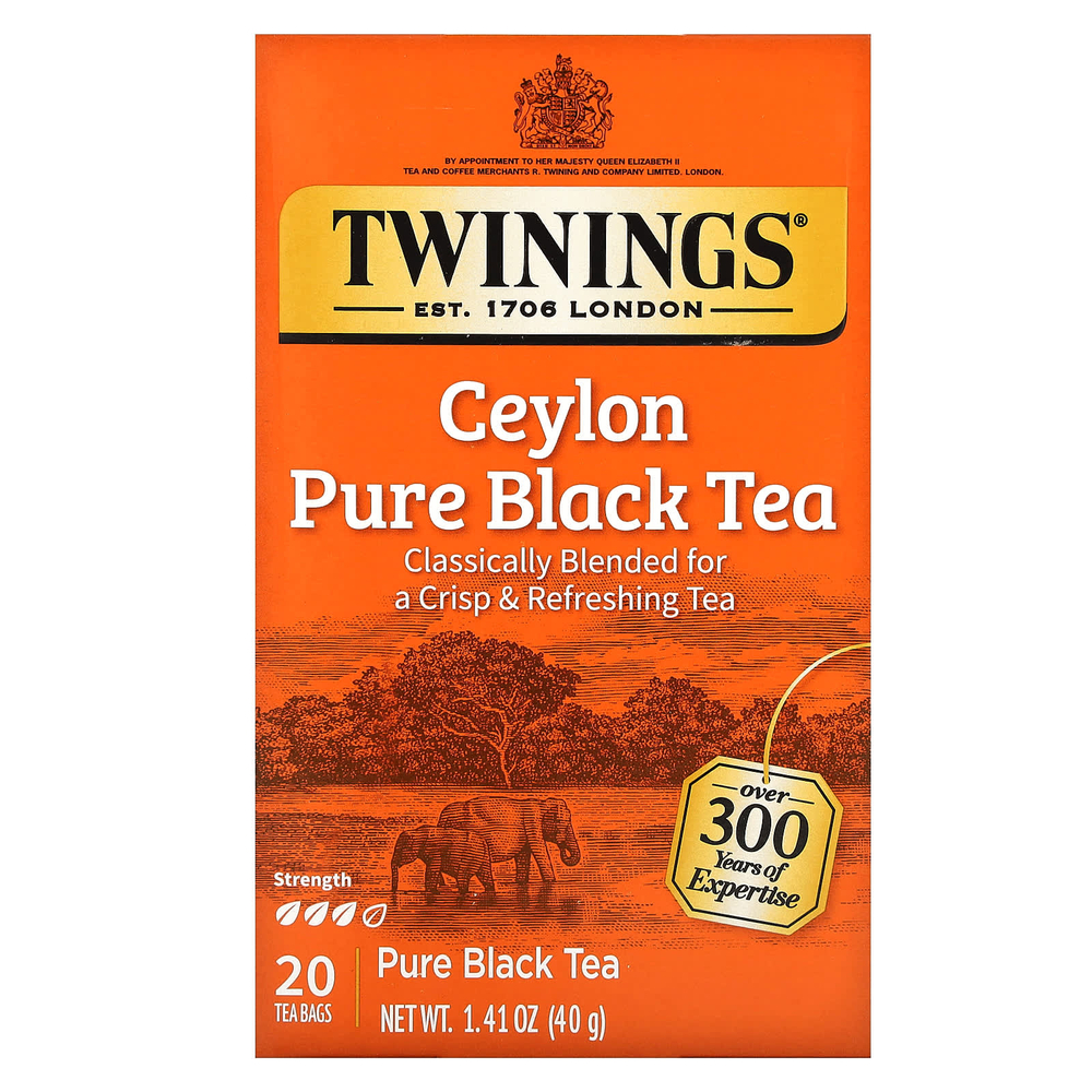 Twinings, чистый черный чай, цейлонский, 20 чайных пакетиков, 40 г (1,41 унции)