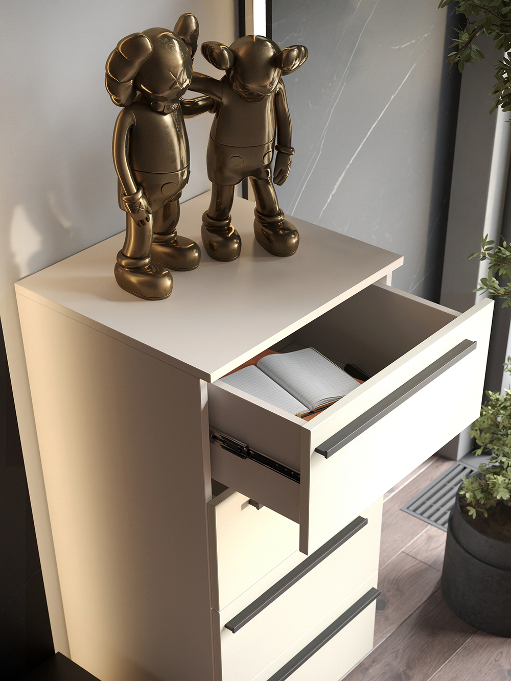 Комод SOHO для одежды, 4 ящика, цвет бежевый, габариты 45х90х40 см