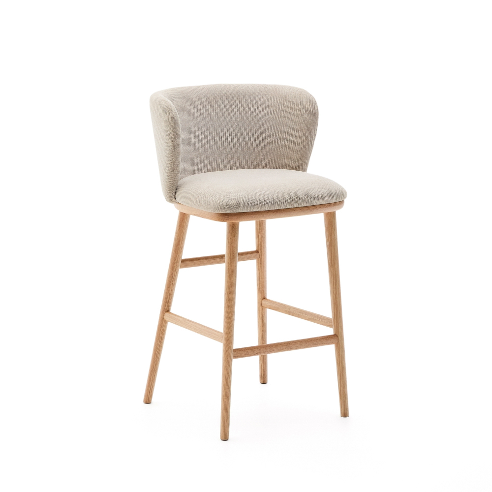 Ciselia Полубарный стул из бежевого шенилла и ясеня в натуральной отделке