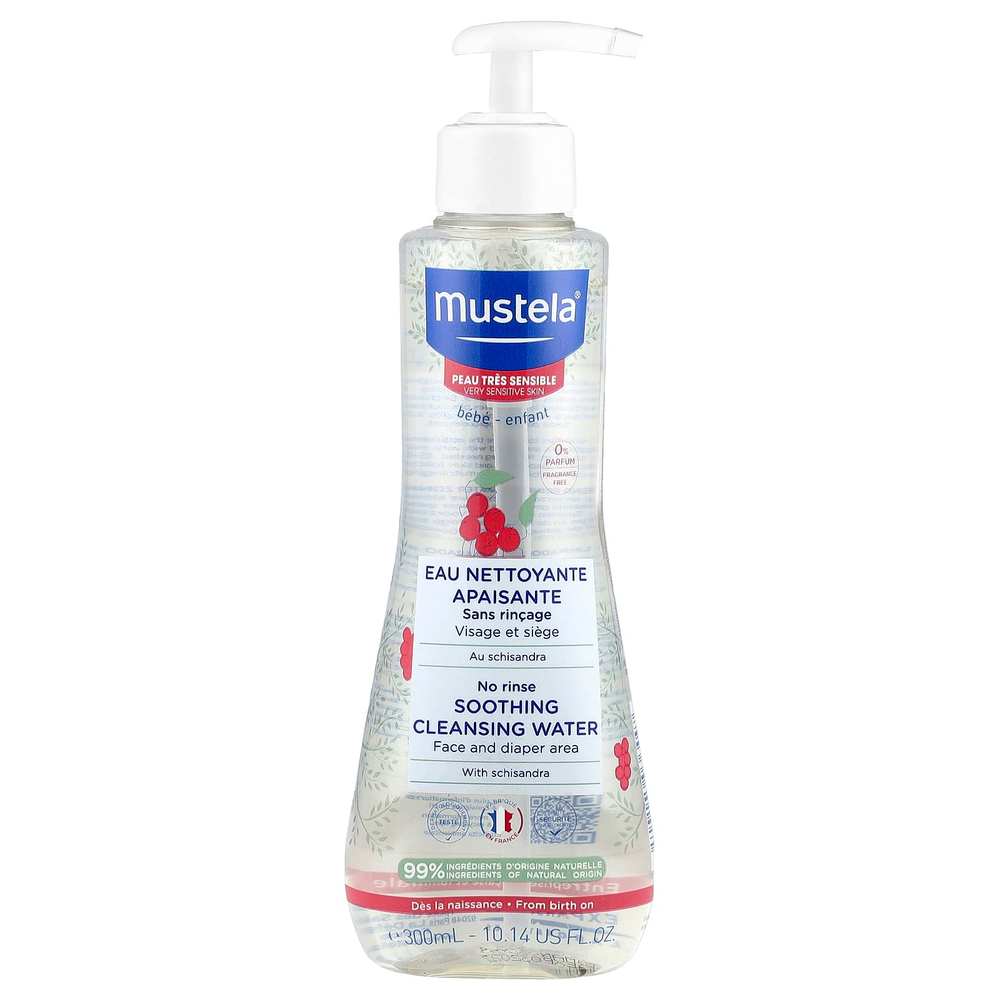 Mustela, Успокаивающая очищающая вода без смывания с лимонником, для очень чувствительной кожи, без отдушек, 300 мл (10,14 жидк. унц.)