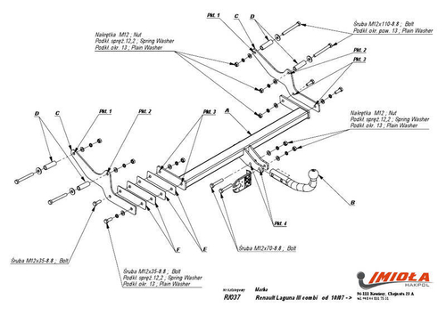 Фаркоп IMIOLA R.037 Renault Laguna универсал 2008-2015(паспорт и сертификат в комплекте)(без электрики)