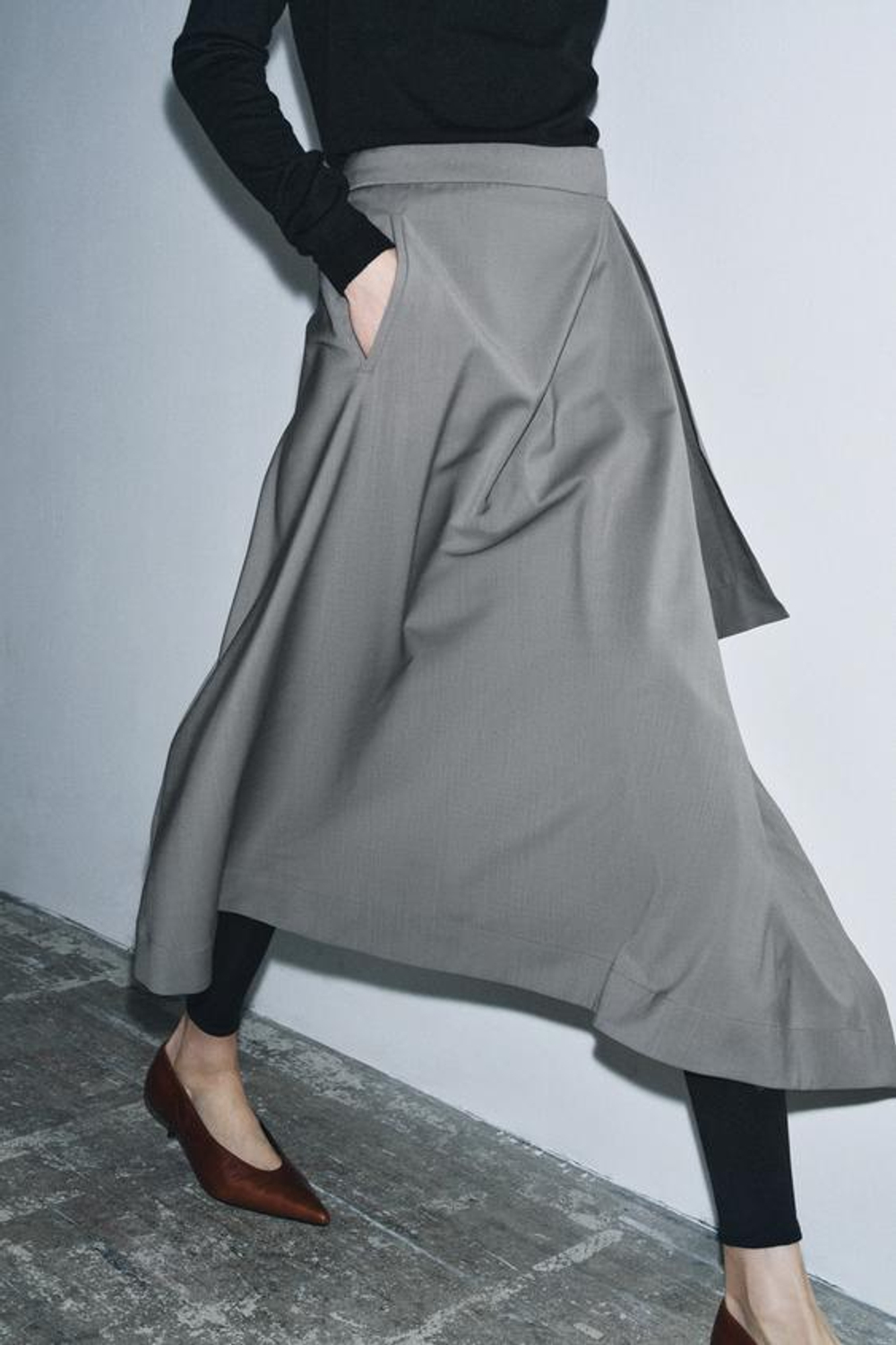 ZARA ЮБКА АСИММЕТРИЧНОГО КРОЯ ИЗ ШЕРСТИ — W COLLECTION, СЕРЫЙ