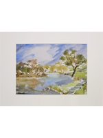 Картина авторская акварельная в паспарту 21х30 см на стену для интерьера "Разлив Осетра"