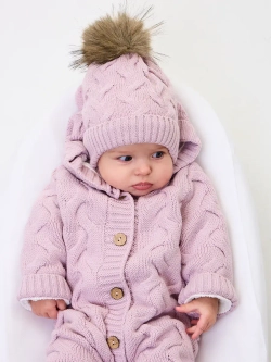 Комплект вязаный новорожденному: комбинезон+шапка+пинетки