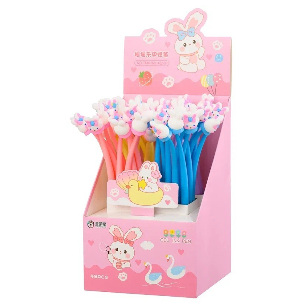 Ручка шариковая, Basir, синие чернила, серия "Зайчик", гибкий корпус с фигуркой, 48 шт