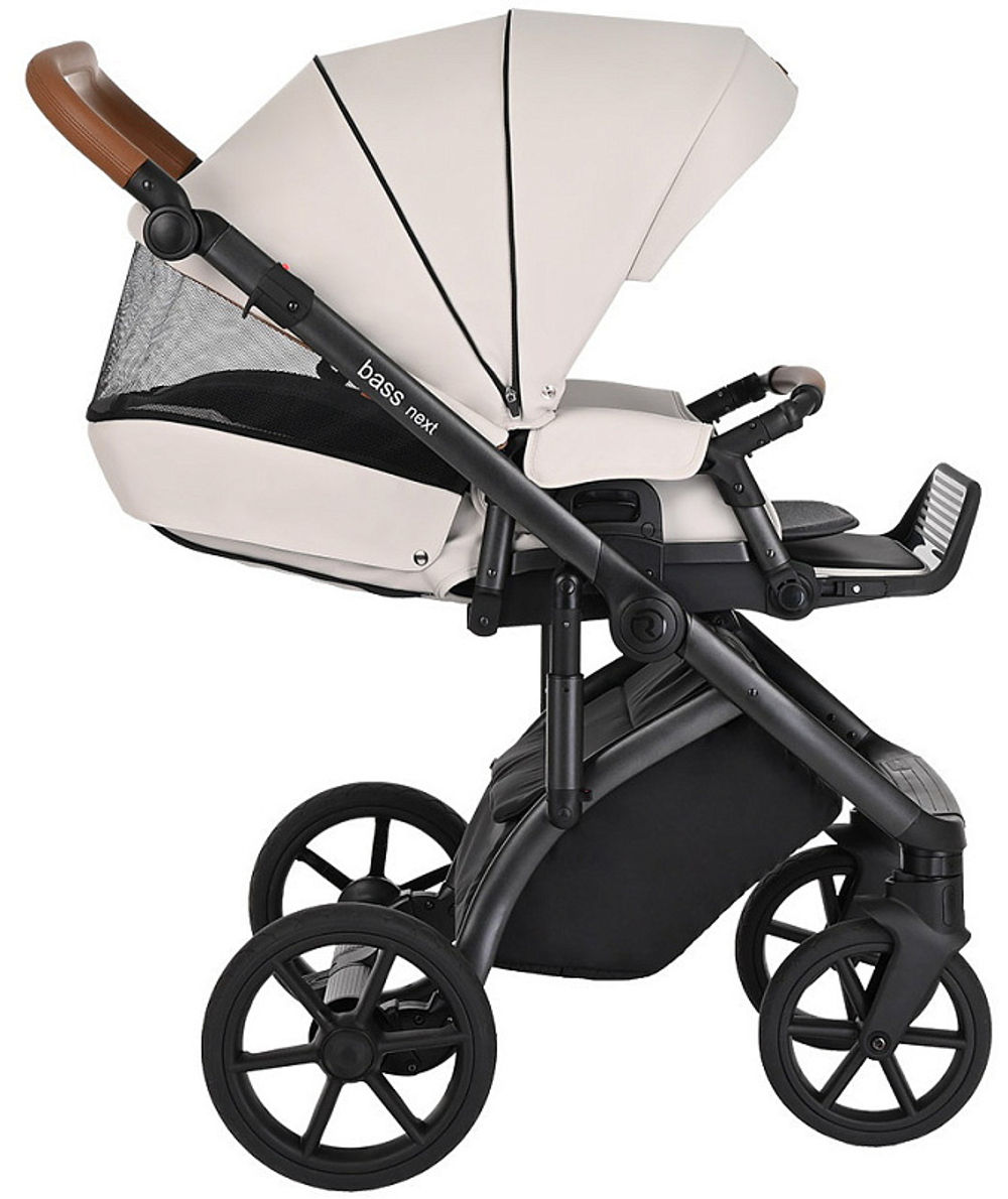 Детская коляска Roan Bass Next Кожа 3 в 1 с автокреслом Avionaut Silver Black RN084/1 Кожа Island Stone /Black