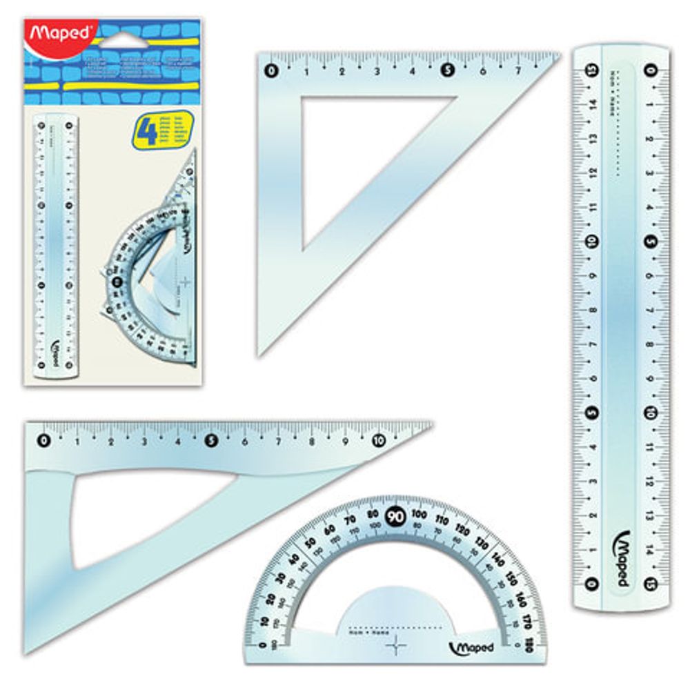 Набор чертежный малый MAPED "Start" (линейка 15 см, 2 угольника, транспортир), европодвес, 242815