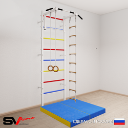 Шведская стенка Sv Sport 5174 (Турник стандарт/Кольца/Лестница/Мат 1м)