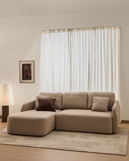 Трехместный диван-кровать Laira с левым шезлонгом из бежевого шенилла 246 см