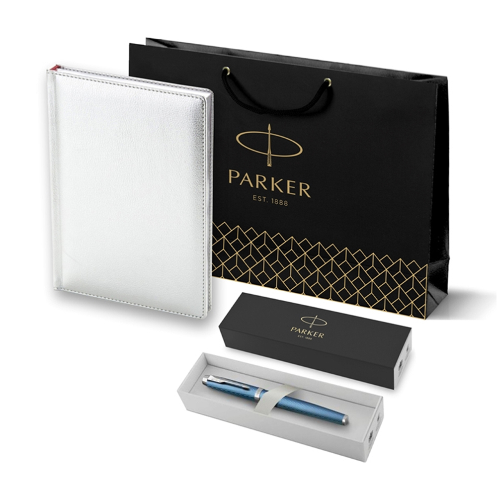 Подарочный набор: Ручка роллер Parker IM + ежедневник серебристого цвета