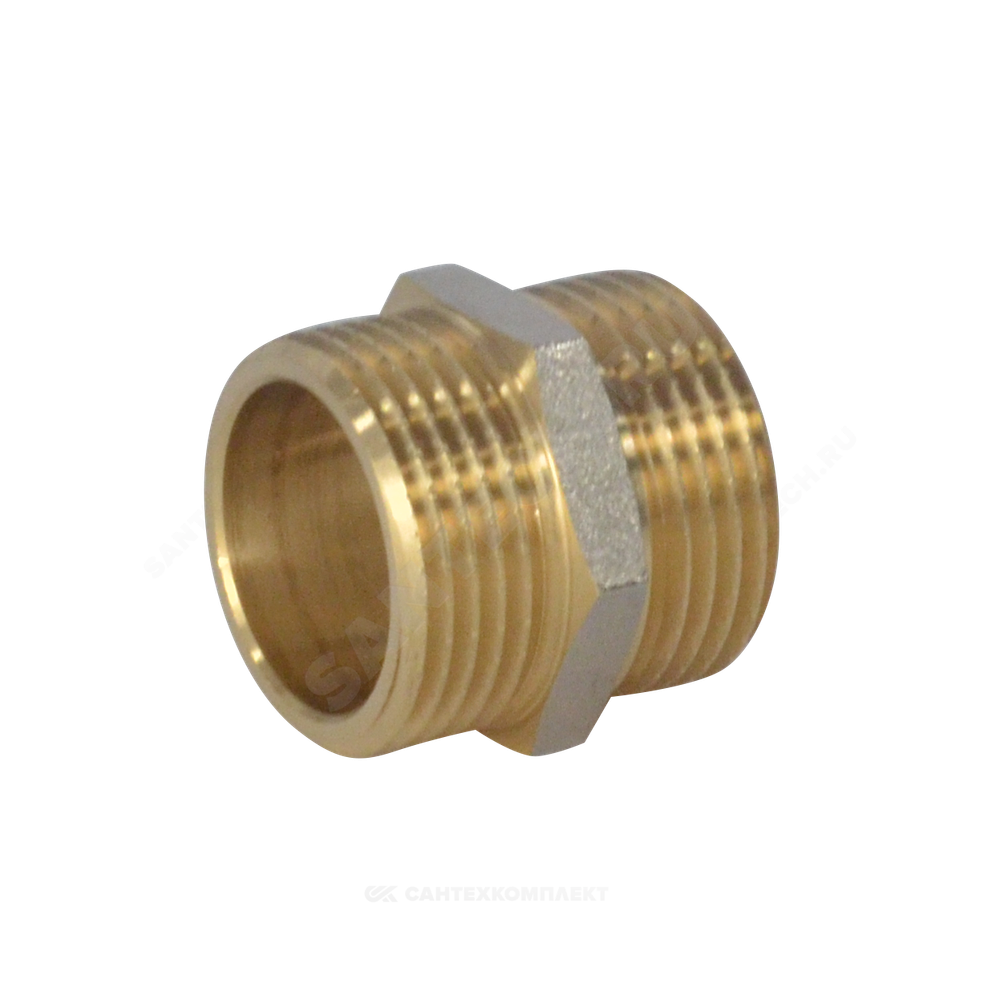Ниппель латунь никель Ду 32 (1 1/4") НР 9022 ГОСТ 32585-2013 Aquasfera 9022-04