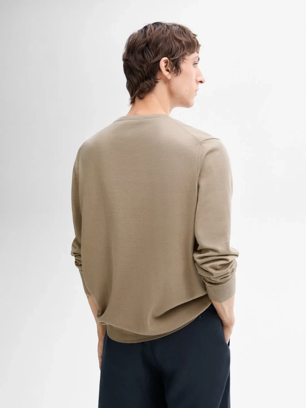 Massimo Dutti Хлопковый свитер с длинными рукавами, бежевый