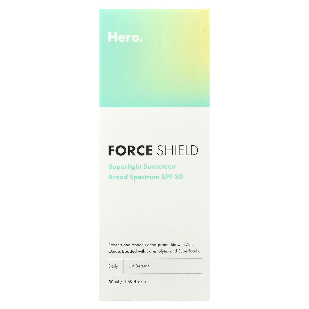 Hero Cosmetics, Force Shield, сверхлегкое солнцезащитное средство, SPF 30, 50 мл (1,69 жидк. унц.)