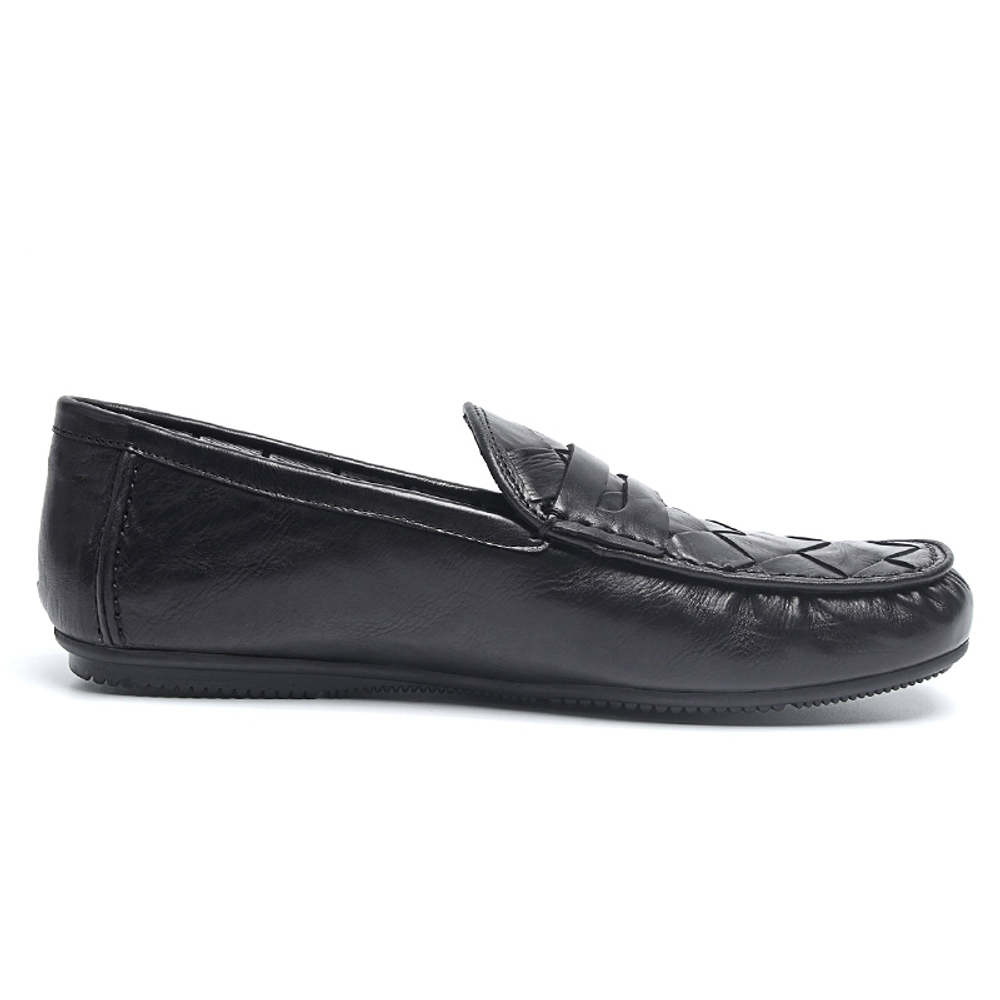 Bansley Top Grain Cow Leather Gommino Loafers Men"s Black