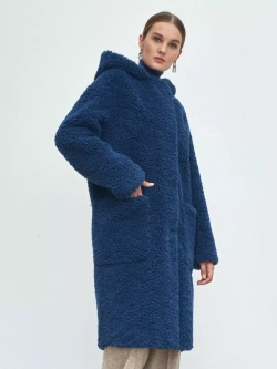 Шуба чебурашка тедди из экомеха, синяя, Северина