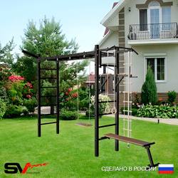 Уличная шведская стенка Sv Sport рукоход У5341 (Турник/Брусья/Скамья/Деревянные/Кронш бокс/Канат/кольца/лестница)