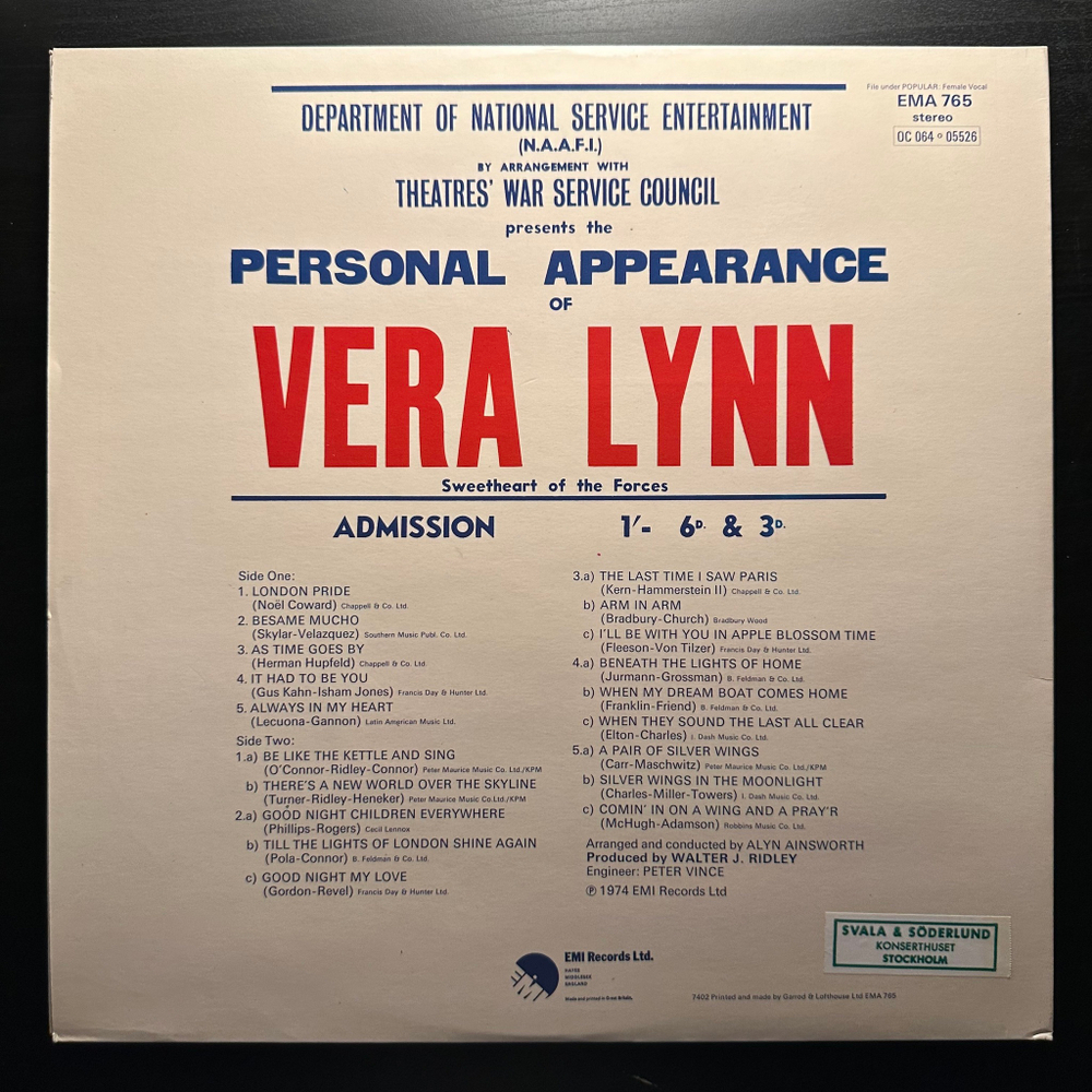 Vera Lynn - Remembers The World At War (Англия 1974г.)