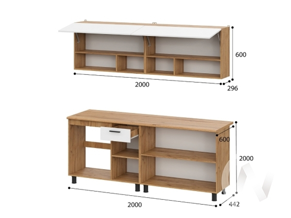 Кухонный гарнитур Монако Дуб Золотой/Белый матовый/Дуб Вотан