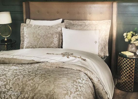 Постельное белье FORTUNY крем лен жаккард  deluxe TIVOLYO HOME Турция