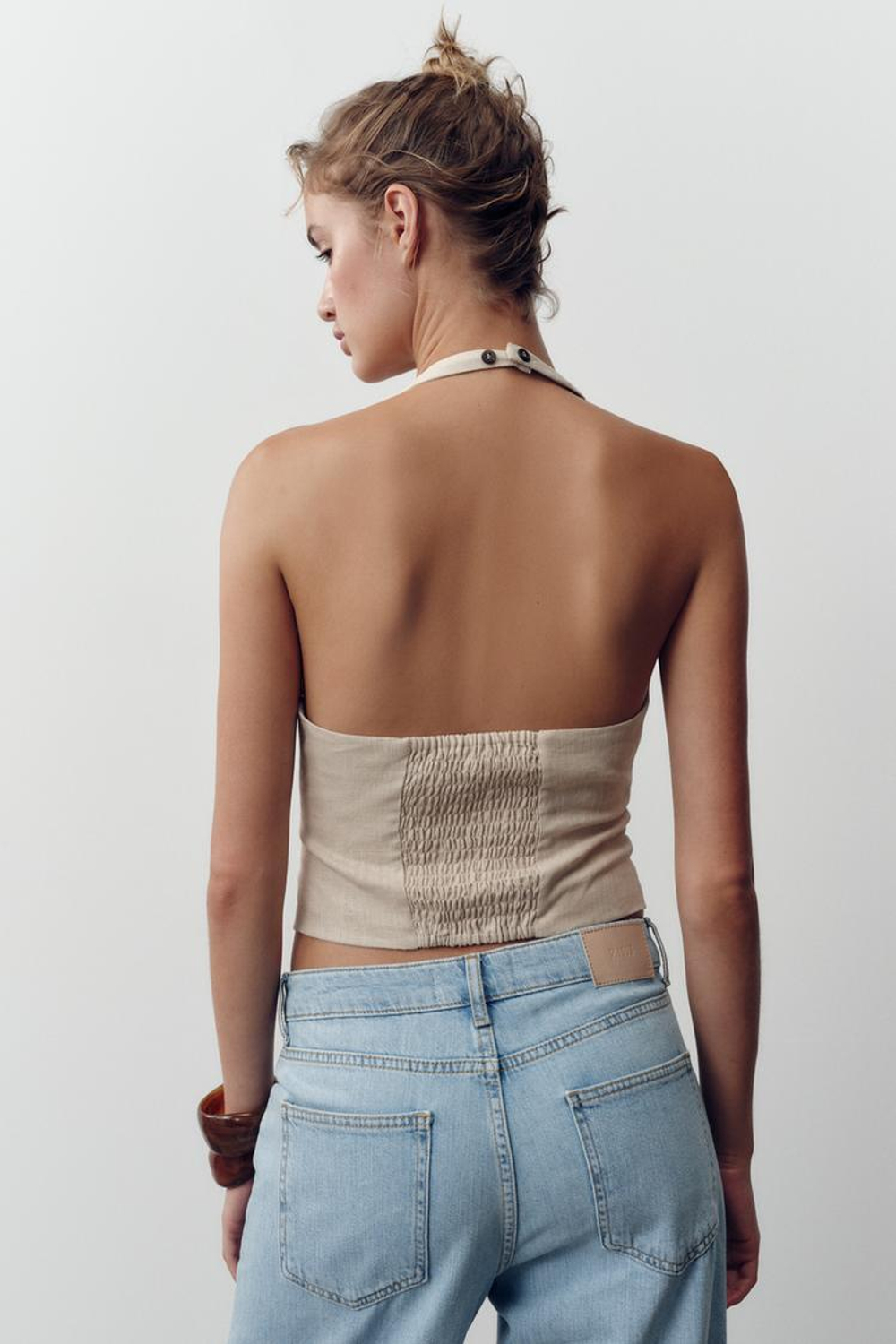 ZARA ТОП-ХАЛТЕР ИЗ ЛЬНА, ПЕСОЧНЫЙ