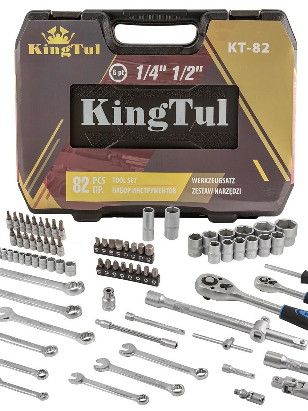 Набор инструментов 82пр.1/4'',1/2''(6гр.)(4-32мм) KINGTUL KT-82
