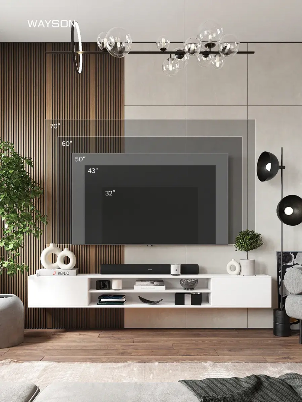 Тумба под телевизор подвесная 2100*272*277 белая Вегби