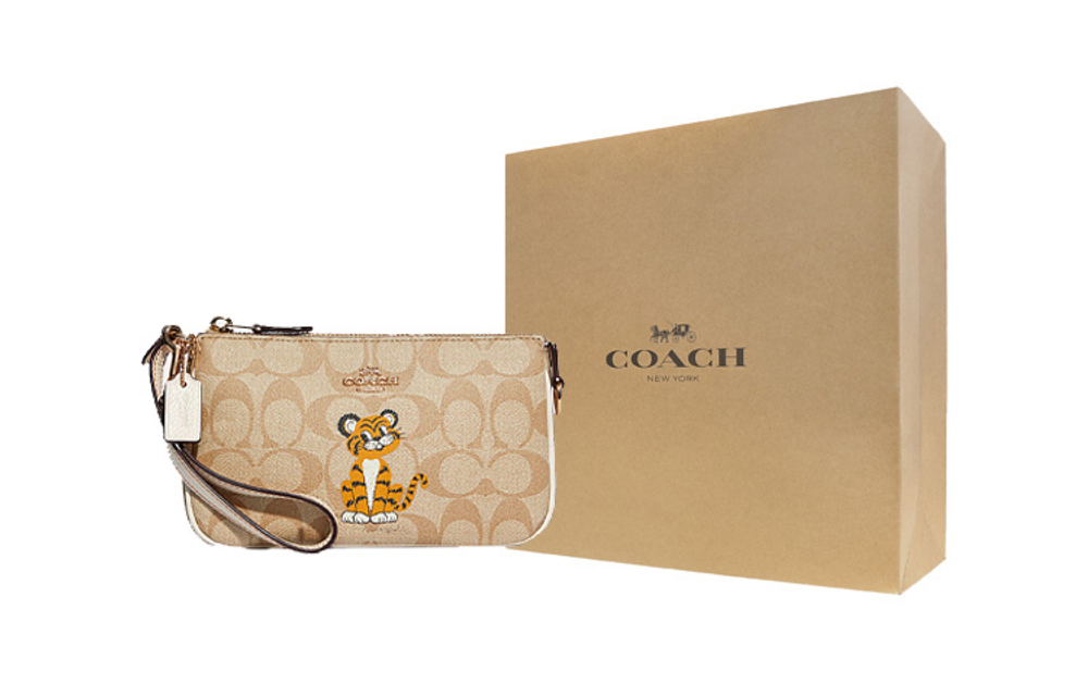 COACH Nolita 19 Coated Canvas With Pebbled Leather Clutch Small Women"s Khaki White
