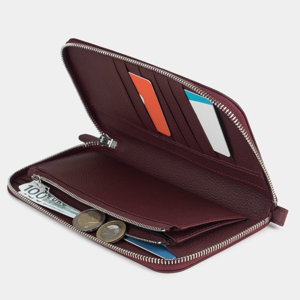 Кожаный кошелек женский, теленок бордового цвета