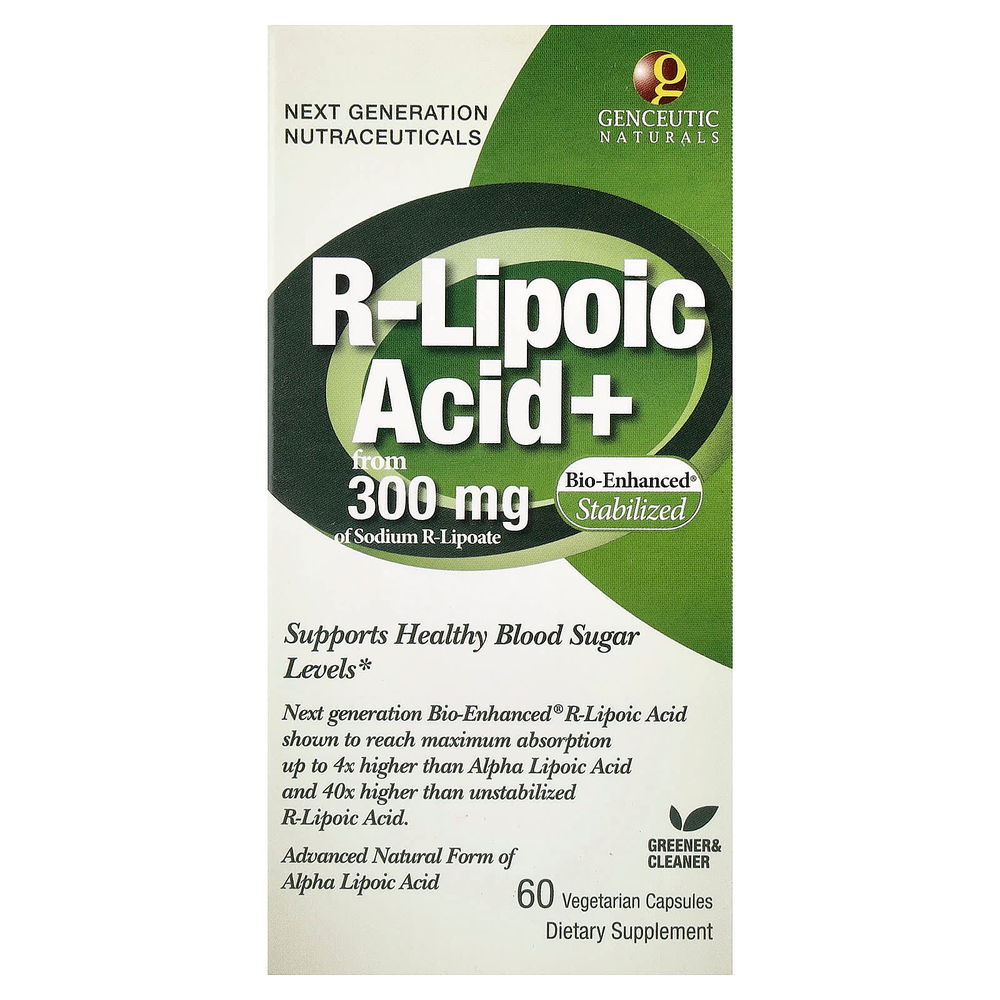 Genceutic Naturals, R-липоевая кислота+, 60 вегетарианских капсул